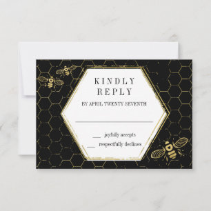 Honey Bee Black Gold Muster RSVP Card Karte