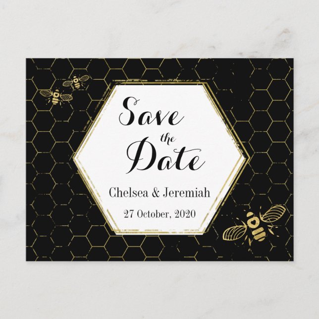 Honey Bee Black Gold Save the Date Postcard Postkarte (Vorderseite)