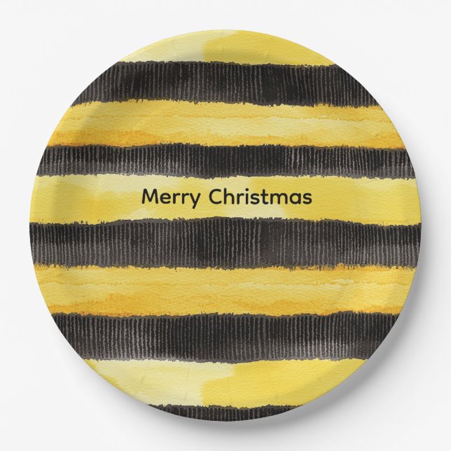 Honey Bee Black Gold Yellow Christmas Pappteller (Vorderseite)