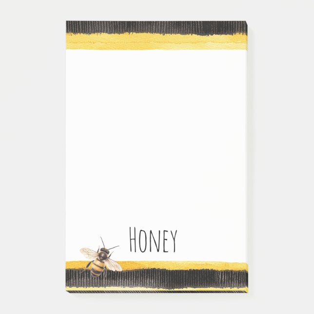 Honey Bee Black Gold Yellow Post-it Klebezettel (Vorderseite)