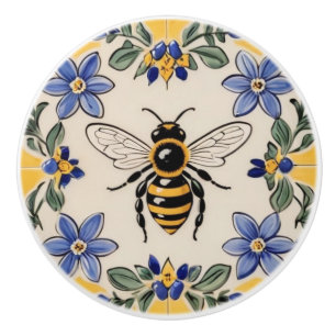 Honey Bee Blue and Yellow Mediterranean Keramikknauf