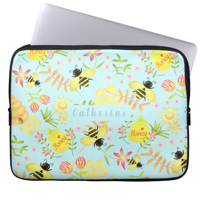Honey Bee Blue Electronics Bag Laptopschutzhülle (Vorderseite)