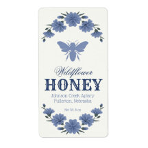 Honey Bee Blue Floral Label