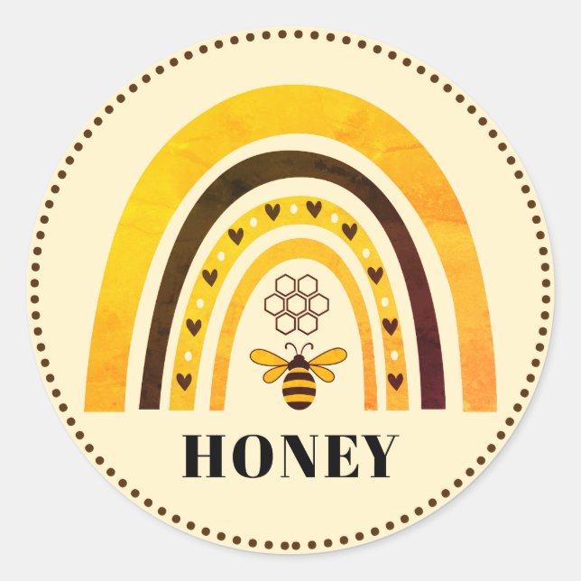 Honey Bee Boho Rainbow Honey Runder Aufkleber (Vorderseite)