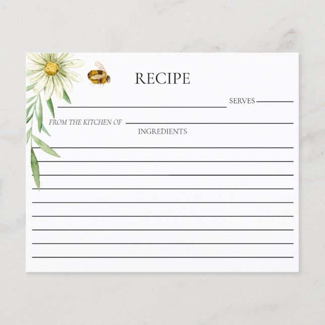 Honey Bee Bridal Shower Double Sided Recipe Card (Vorderseite)