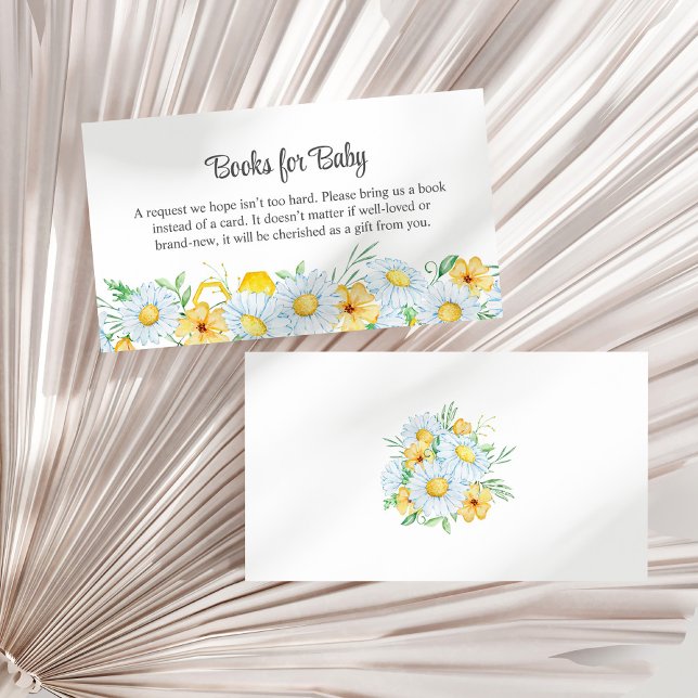 Honey Bee Chamomile Baby Shower Books for Baby Begleitkarte (Honey Bee Chamomile Baby Shower Books for Baby Enclosure Card on a white dry palm leaf.)