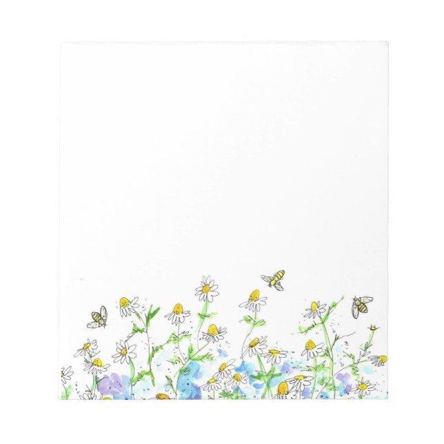 Honey Bee Chamomile Blume Aquarellkraut Notizblock (Vorderseite)