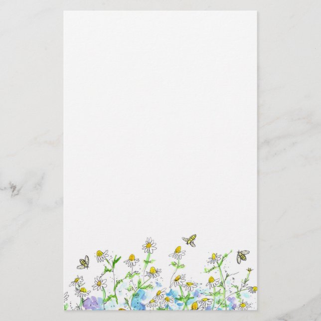 Honey Bee Chamomile Flower Garden Art Briefpapier (Vorderseite)