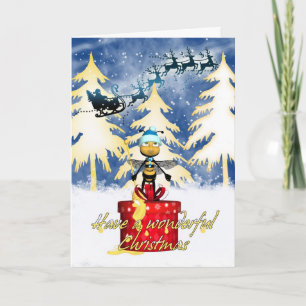 Honey Bee Christmas Card - Honey Bee And Santa Feiertagskarte