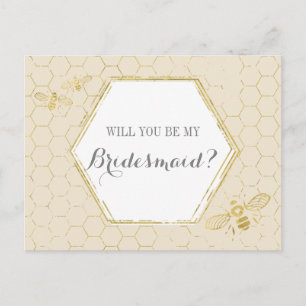 Honey Bee Cream Gold Custom Bridesmaid Vorschlag Einladungspostkarte
