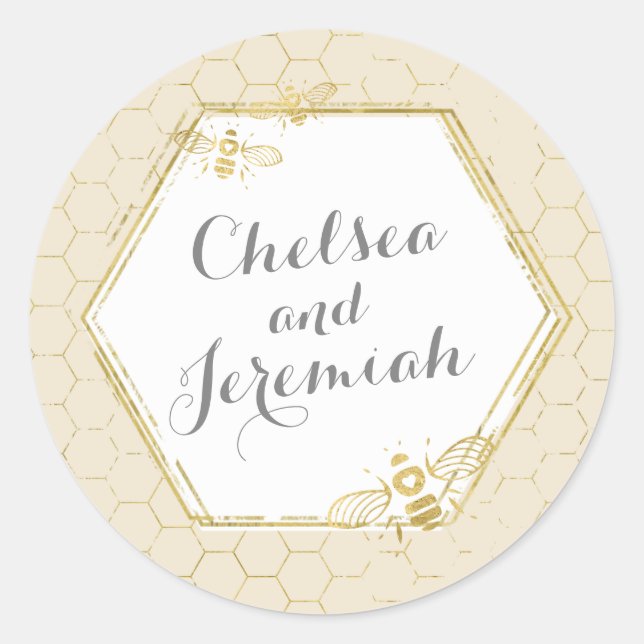 Honey Bee Cream Gold Individuelle Name Sticker Wed (Vorderseite)