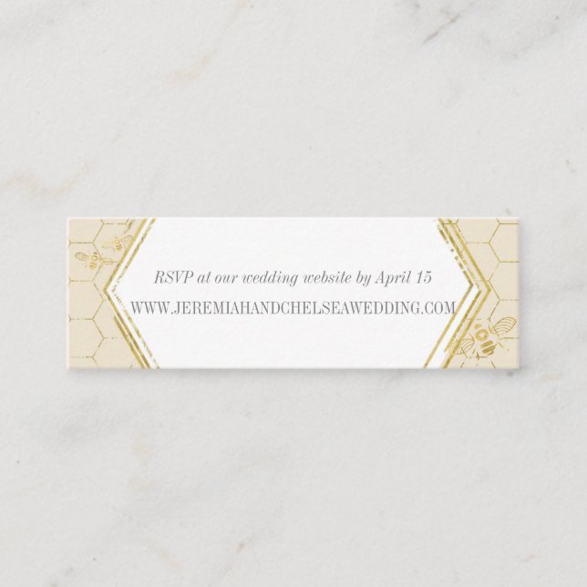 Honey Bee Cream Gold Muster Custom RSVP Card Mini Visitenkarte (Vorderseite)