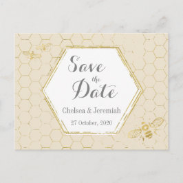 Honey Bee Cream Gold Muster Save the Date Postkarte