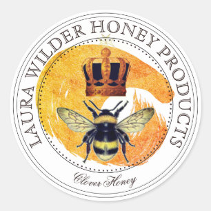 Honey Bee Crown Honey Products Gold Brushstroke Runder Aufkleber
