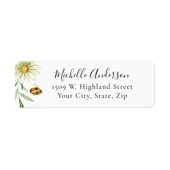 Honey Bee Daisy Bridal Shower Return Address Label (Vorne)