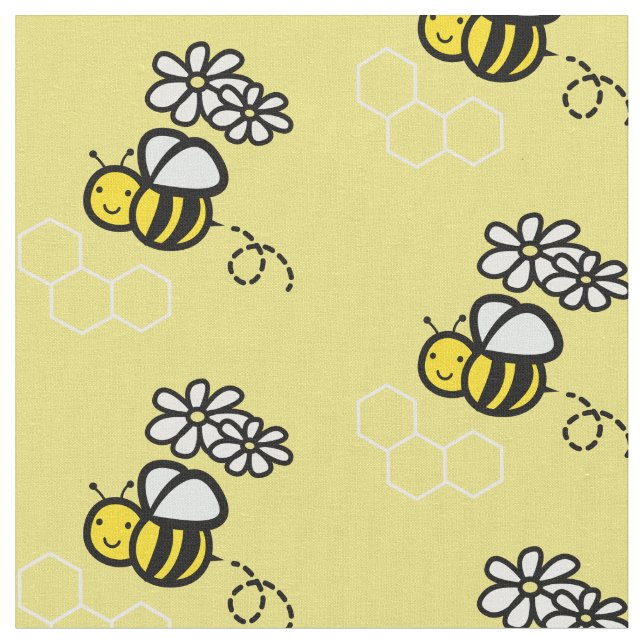 Honey Bee & Daisy Pattern Yellow Stoff (Nahaufnahme)