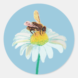 Honey Bee Drinking Nectar aus der Weißen Blume Runder Aufkleber