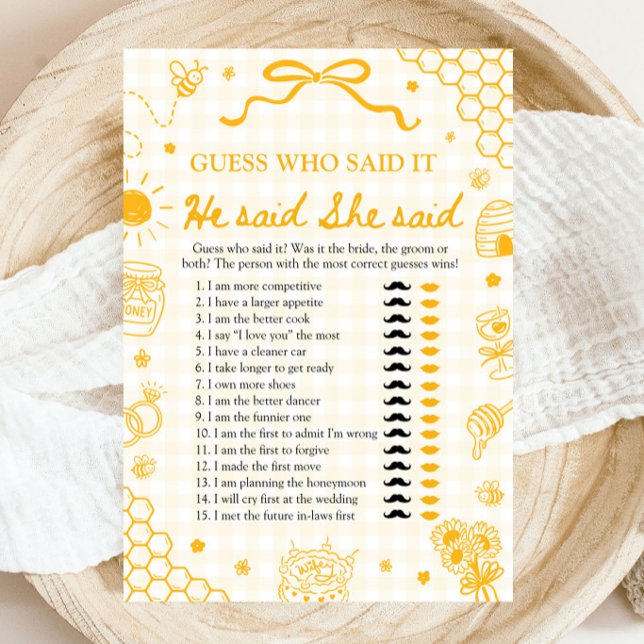 Honey Bee Er sagte, sie sagte Braut oder Bräutigam Einladung (Honey Bee He Said She Said Bride or Groom Game)