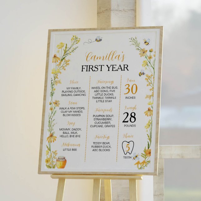 Honey Bee First Birthday Milestone Sign Poster (Von Creator hochgeladen)