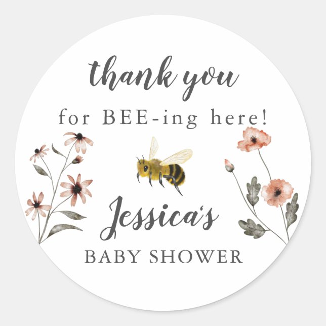 Honey Bee Floral Baby Shower Fevor Runder Aufkleber (Vorderseite)