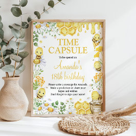 Honey Bee Floral Birthday Party Time Capsule Sign Poster