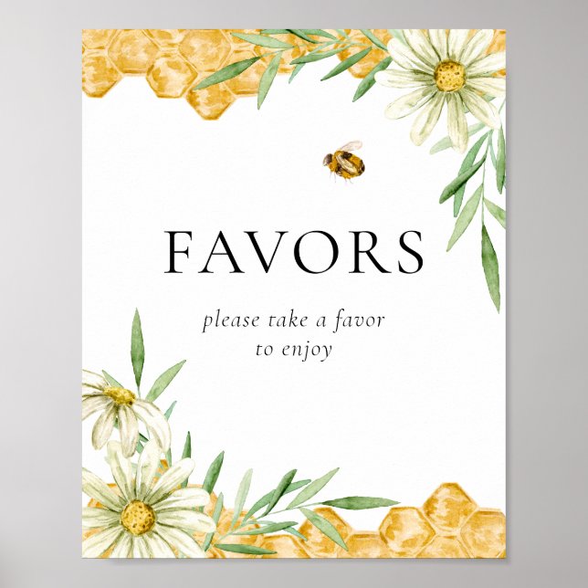 Honey Bee Floral Bridal Shower Favors Sign Poster (Vorne)