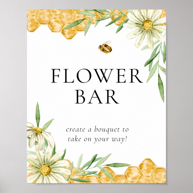Honey Bee Floral Flower Bar Station Sign Poster (Vorne)