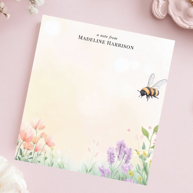 Honey Bee Floral Garden Personalisiert Name Notizblock (Von Creator hochgeladen)