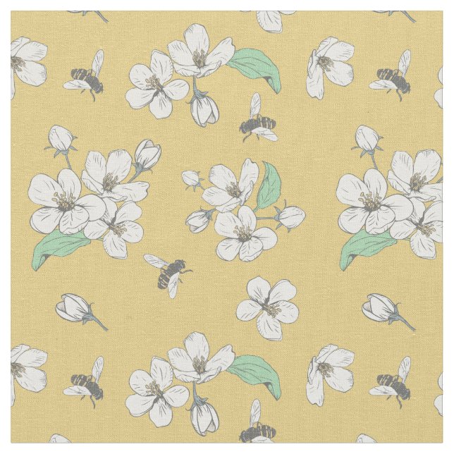 Honey Bee Floral Gold Stoff (Nahaufnahme)