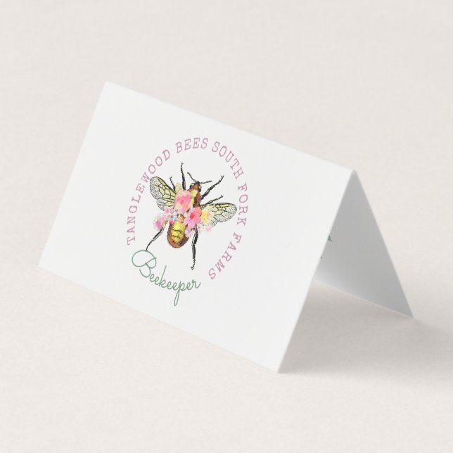 Honey Bee Floral Square Business Card Visitenkarten (Vorderseite)