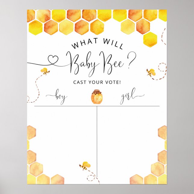 Honey Bee Gender Reveal Voting Sign Poster (Vorne)