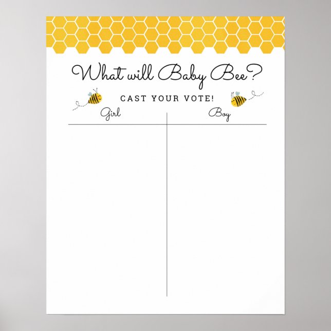 Honey Bee Gender Reveal Voting Sign Poster (Vorne)