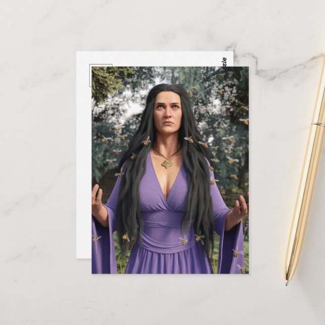 Honey Bee Goddess Lila Postkarte (Vorderseite/Rückseite Beispiel)