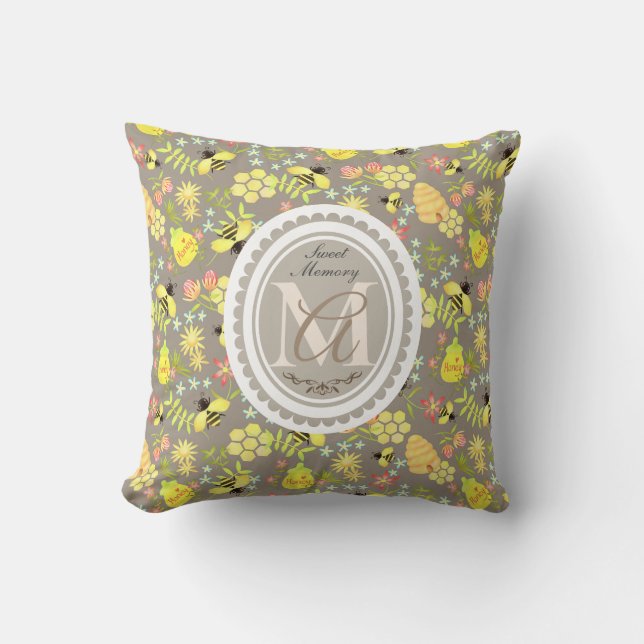 Honey Bee Gray Kissen (Vorderseite)