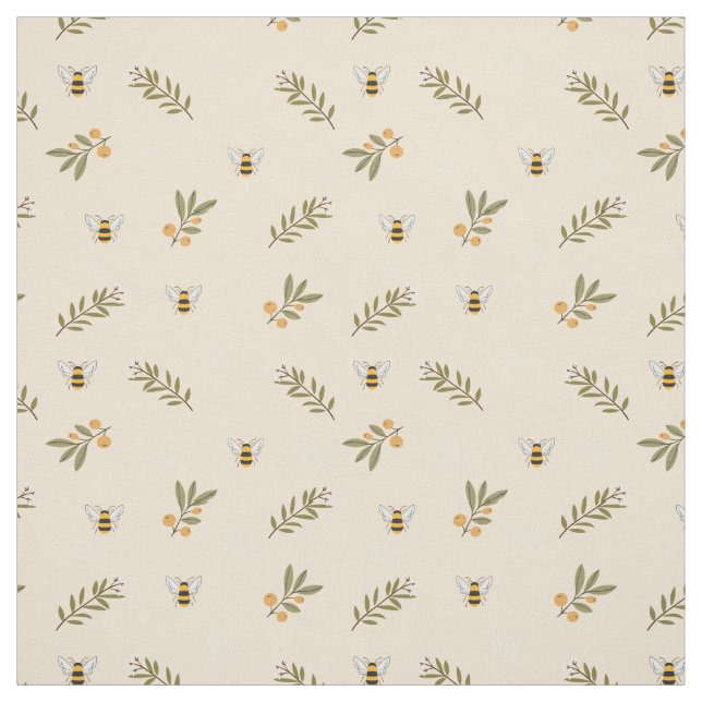 Honey Bee Greenery Pastel Almond Stoff (Muster)