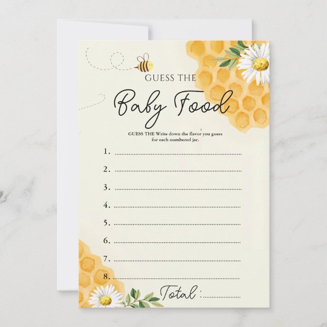 Honey Bee Guess the Baby Food Game Card Einladung (Vorderseite)
