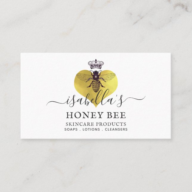 Honey Bee Heart Skincare Gold Foil On White Visitenkarte (Vorderseite)
