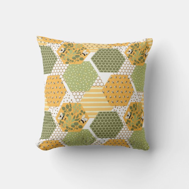 Honey Bee Hexagon Muster Kissen (Vorderseite)