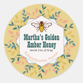 Honey Bee Hexagon Wreath Gold Honey Jar Runder Aufkleber