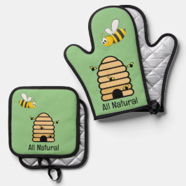Honey Bee & Hive Design Oven Mitt & Pot Hol Ofenhandschuh & Topflappen-Set