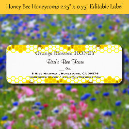 Honey Bee Honeycomb 0,75" x 2,25" Editable Label