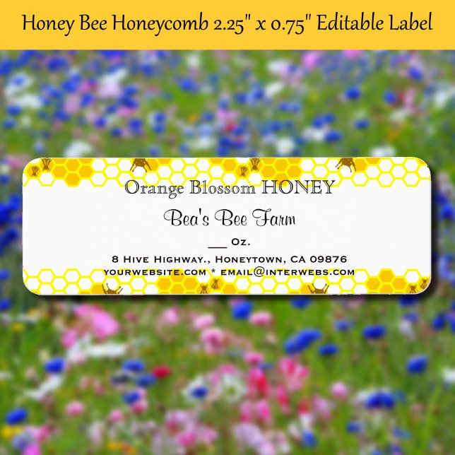 Honey Bee Honeycomb 0,75" x 2,25" Editable Label (Honey Bee Honeycomb 0.75" x 2.25" Editable Label)