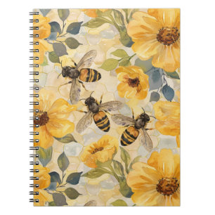 Honey Bee Honeycomb Blume Blumenmuster Notizblock