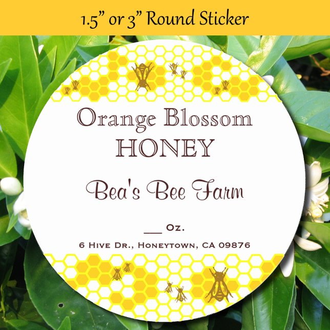 Honey Bee Honeycomb Custom 3" Round Aufkleber (Honey Bee Honeycomb Round Stickers in 1.5 inch or 3 inch diameter)