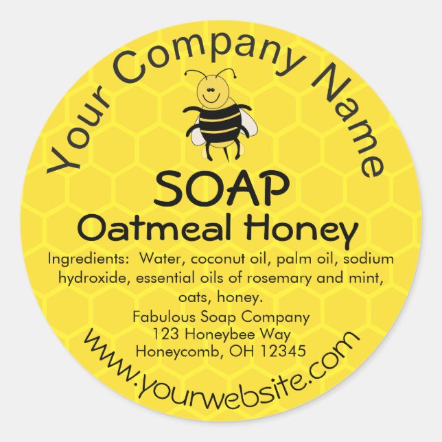 Honey Bee Honeycomb Custom Soap Label Stickers (Vorderseite)