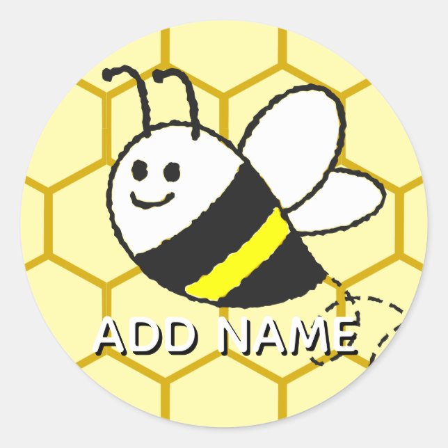 Honey Bee Honeycomb Drawing Personalized Name Runder Aufkleber (Vorderseite)