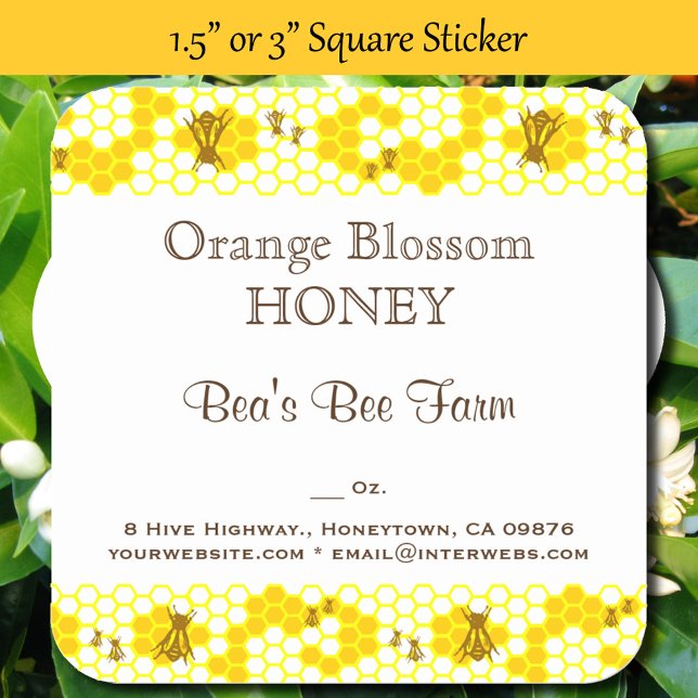 Honey Bee Honeycomb Editable 1,5" Square Sticker (Honey Bee Honeycomb Editable Square Product Stickers)