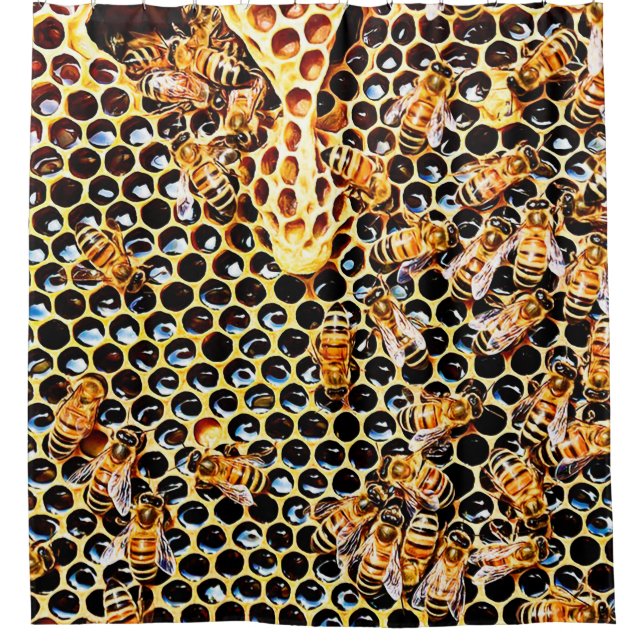 Honey Bee Honeycomb Hive Bathroom Shower Curtain Duschvorhang (Vorderseite)