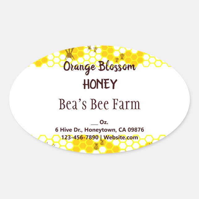 Honey Bee Honeycomb Muster bearbeitbar Ovaler Aufkleber (Vorderseite)