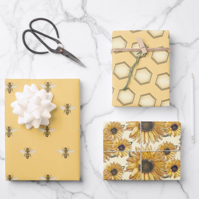Honey Bee Honeycomb Sunflower Beekeeper Geschenkwr Geschenkpapier Set (Vorderseite)